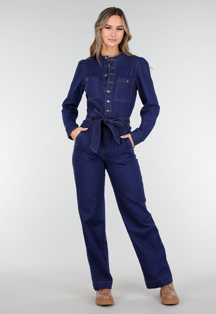 Denim Jumpsuit met Strikceintuur Blauw