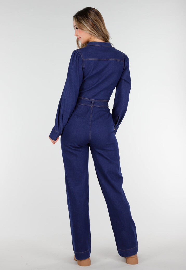Denim Jumpsuit met Strikceintuur Blauw