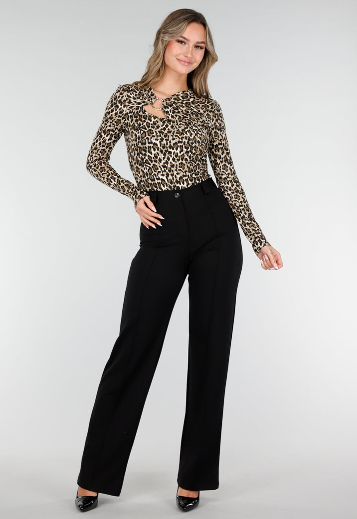 Luipaardprint Top met Lange Mouwen en Ringdetail