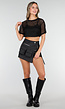 Zwarte Mesh Crop Top met Korte Mouwen