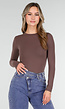 Basic Stretch Top Bruin met Lange Mouwen