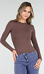Basic Stretch Top Bruin met Lange Mouwen