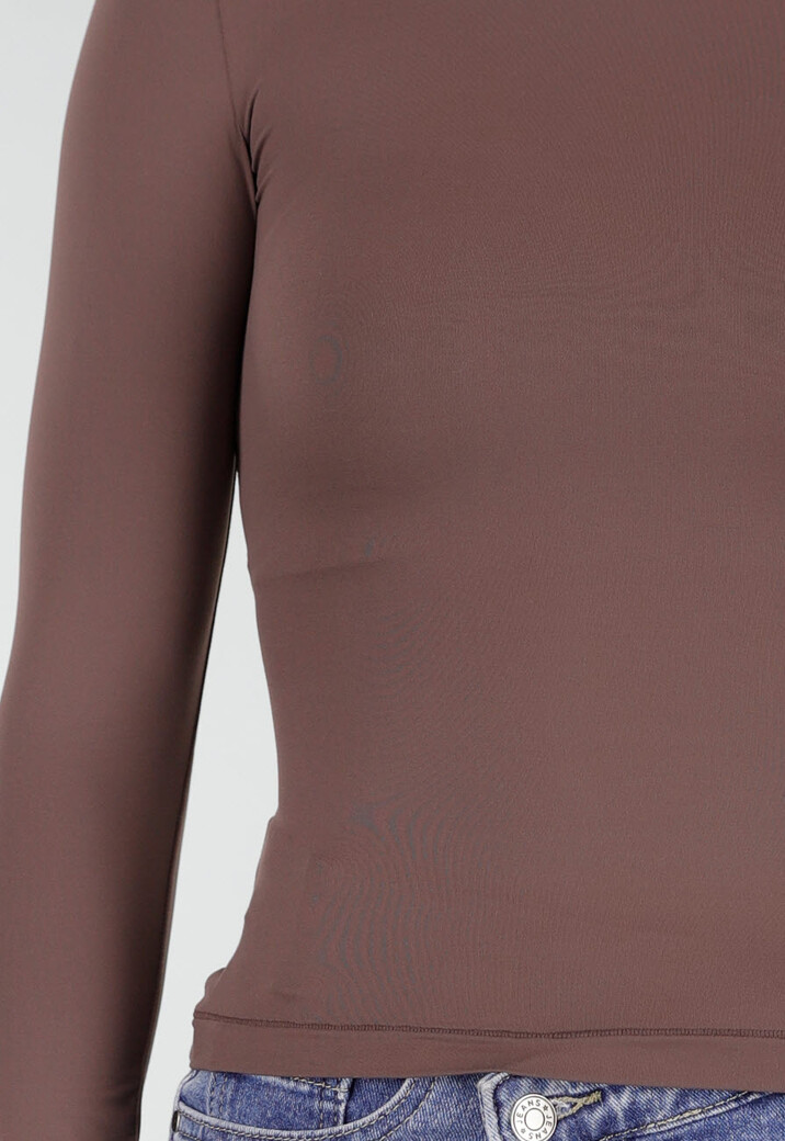 Basic Stretch Top Bruin met Lange Mouwen