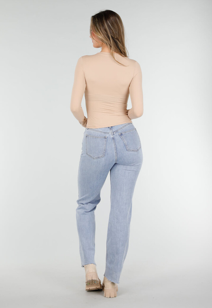 Basic Beige Top Lange Mouwen en Stretch