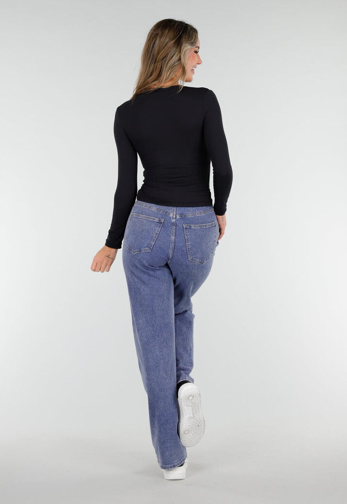 Zwarte Basic Stretch Top met Lange Mouwen