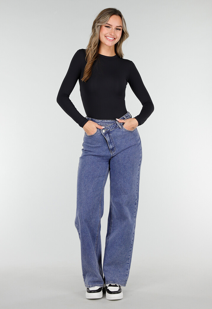 Zwarte Basic Stretch Top met Lange Mouwen