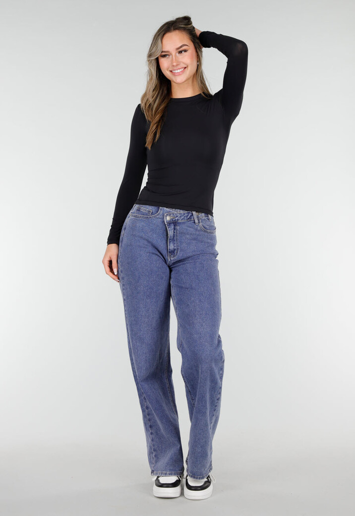 Zwarte Basic Stretch Top met Lange Mouwen