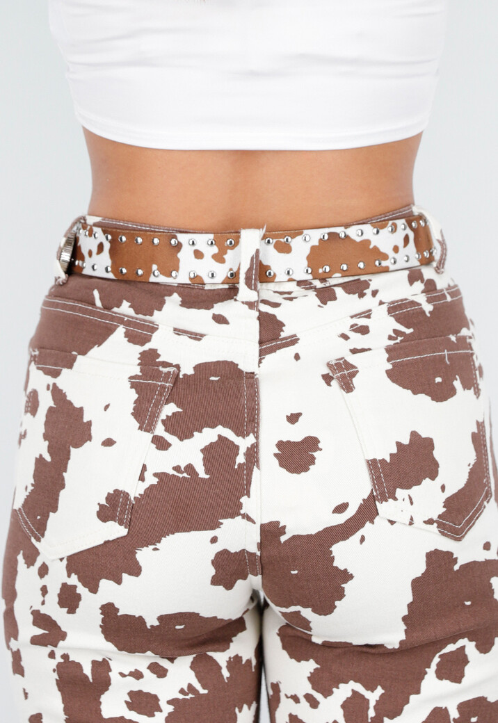Bruine Western Riem met Koeienprint