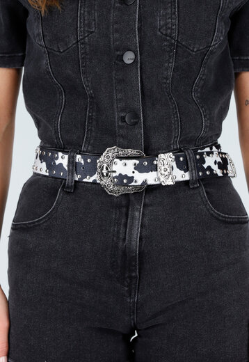 Zwarte Koeienprint  Riem