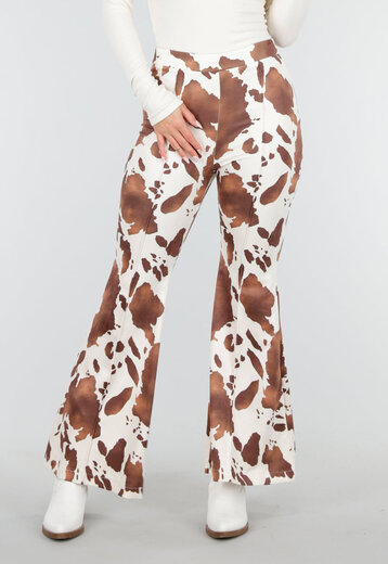 Cow Print Flared Suede Broek Bruin