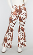 Cow Print Flared Suede Broek Bruin