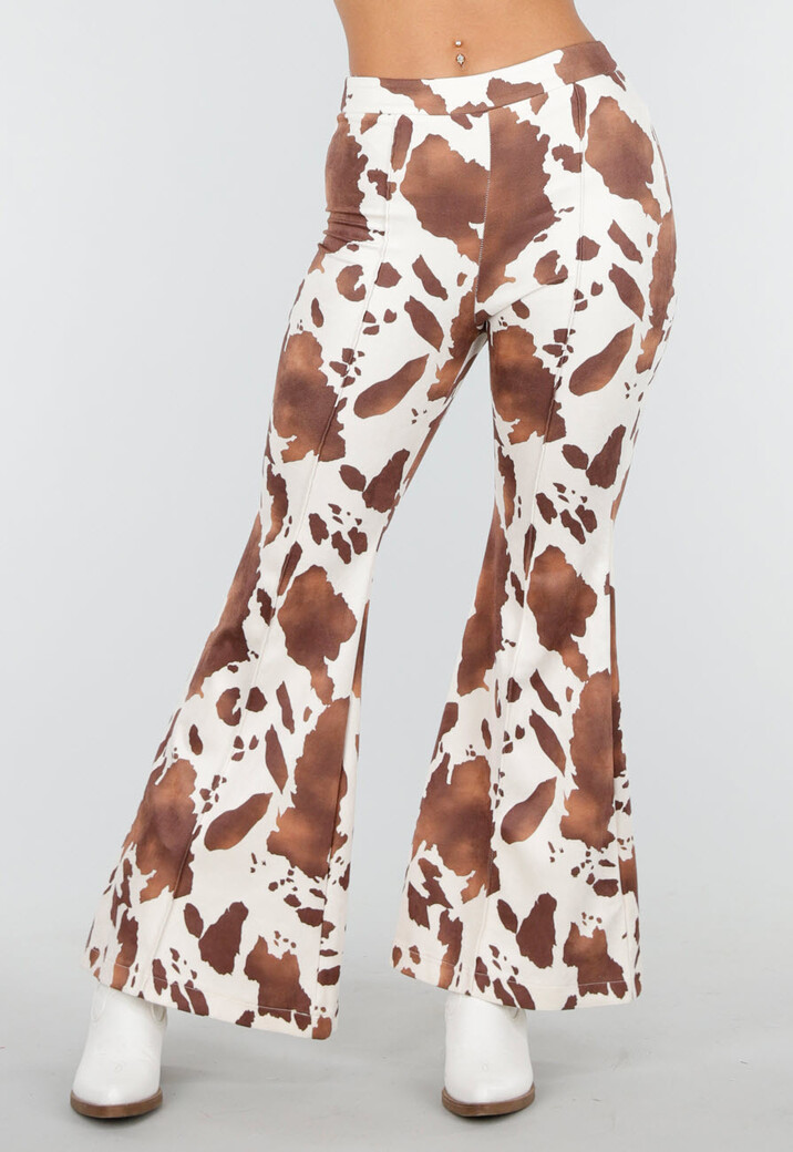 Koeienprint Flared Broek Bruin