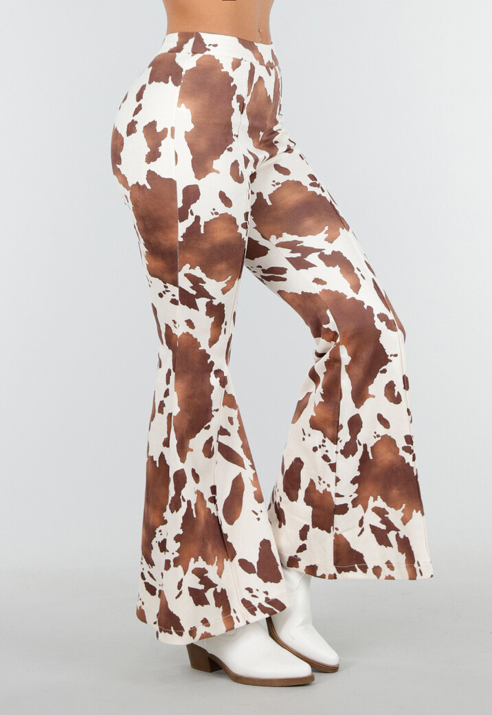 Koeienprint Flared Broek Bruin