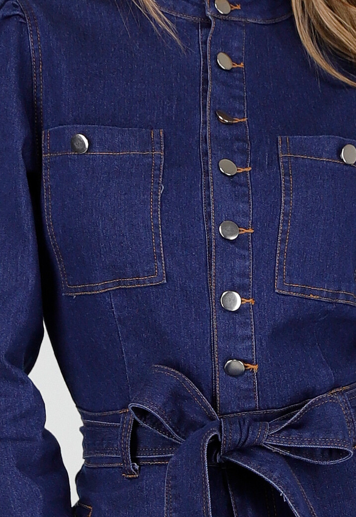 Denim Jumpsuit met Strikceintuur Blauw