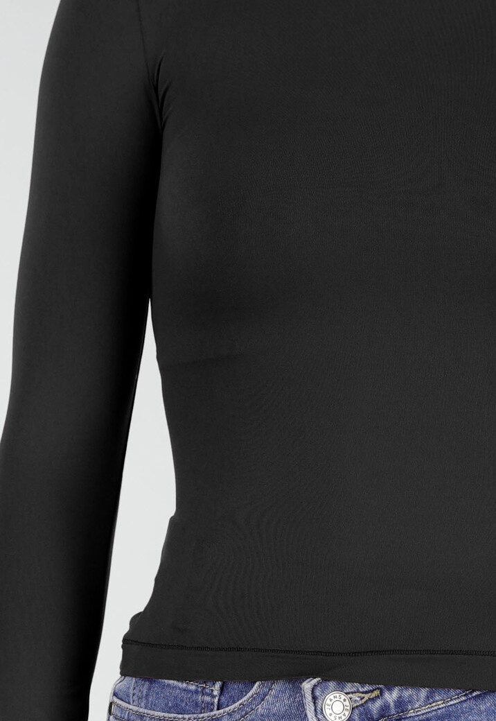 Zwarte Basic Stretch Top met Lange Mouwen