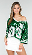 Groene Oversized Pailletten Jersey Top met V Hals