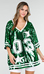 Groene Oversized Pailletten Jersey Top met V Hals