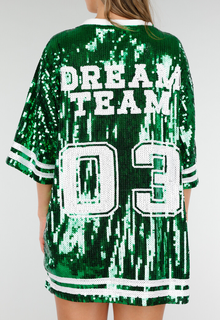 Groene Oversized Pailletten Jersey Top met V Hals