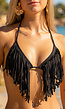 Zwarte Triangel Bikini Top met Franjes