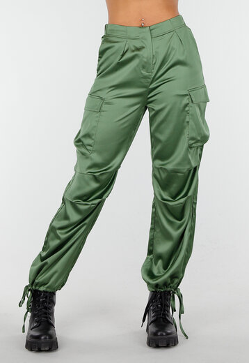 Groene Satin Look Cargo Broek