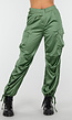 Khaki Satin Look Cargo Broek met Strikdetail