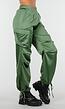 Khaki Satin Look Cargo Broek met Strikdetail