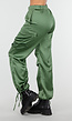 Khaki Satin Look Cargo Broek met Strikdetail