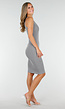 Grijze Midi Ribstof Jurk met Één Mouw