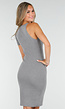 Grijze Midi Ribstof Jurk met Één Mouw