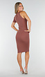 Ribstof Jurk met Enkele Mouw in Oudroze
