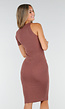 Ribstof Jurk met Enkele Mouw in Oudroze