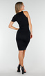 Zwarte Ribstof Stretch Jurk met Één Mouw