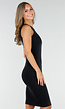 Zwarte Ribstof Stretch Jurk met Één Mouw