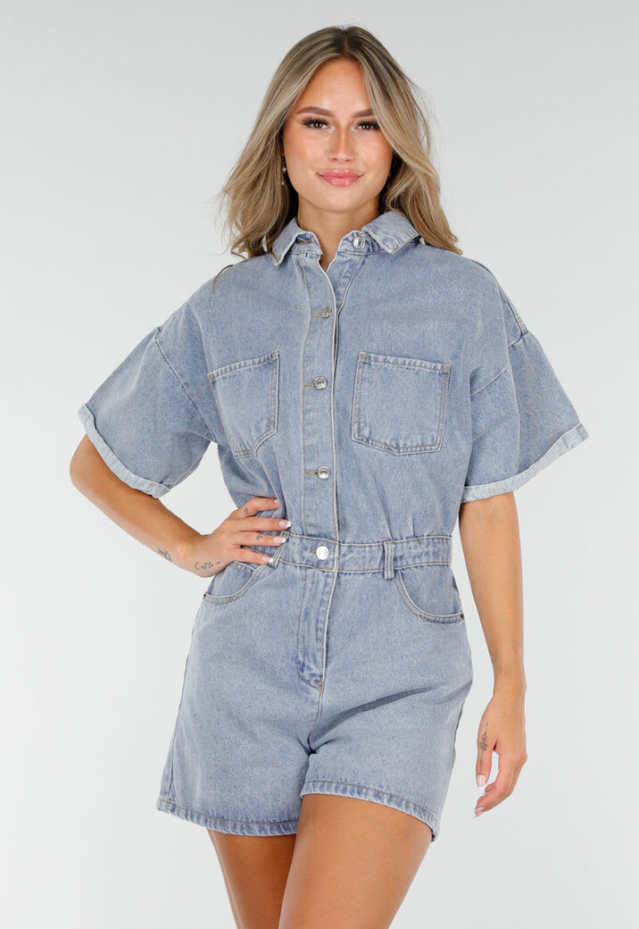 Blauwe Denim Playsuit met Stretch Taille