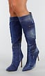 Denim Look Knielaarzen met Stiletto Hak