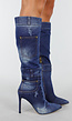 Denim Look Knielaarzen met Stiletto Hak