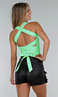 Strakke Mintkleurige Top met Strik op Rug