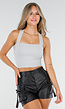 Grijze Cropped Top met Kruisbanden en Striksluiting Achter