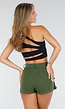 Zwarte One Shoulder Sporttop met Pads en Open Cut-out Rug en Strakke Pasvorm