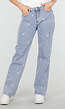 Lichtblauwe Straight Leg Jeans met Hartjesprint