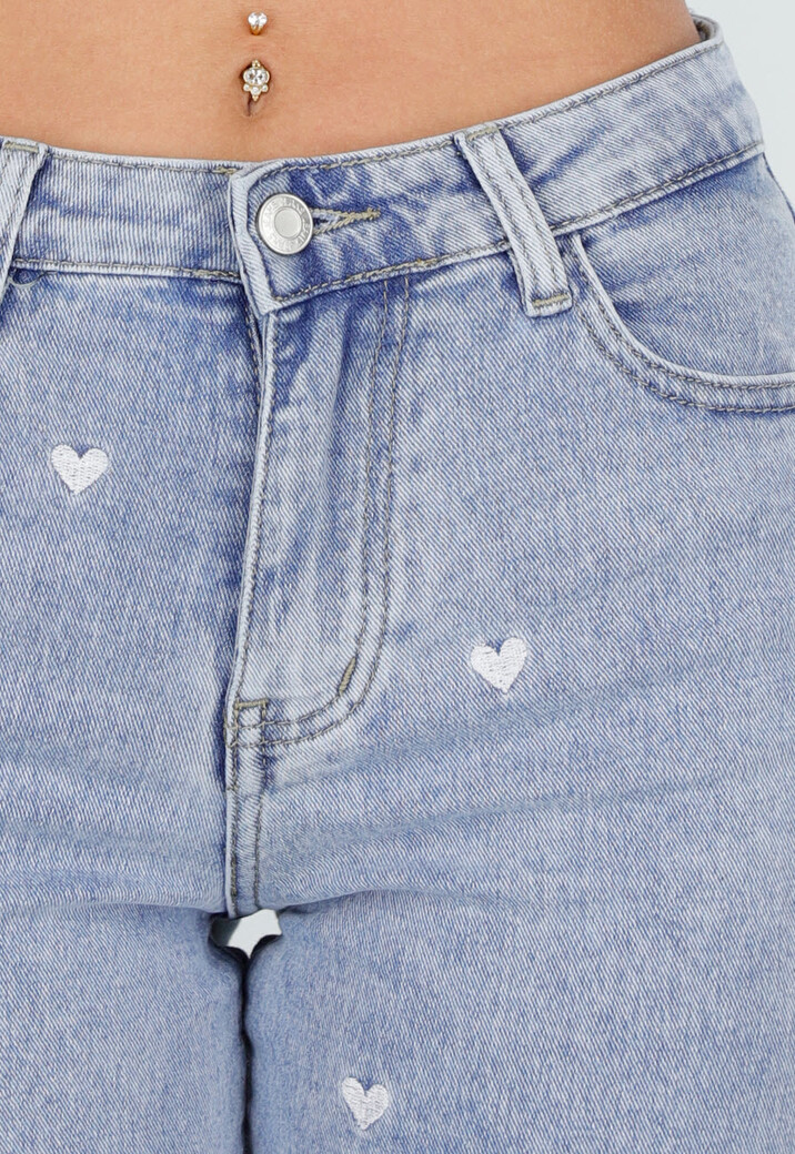 Lichtblauwe Straight Leg Jeans met Hartjesprint