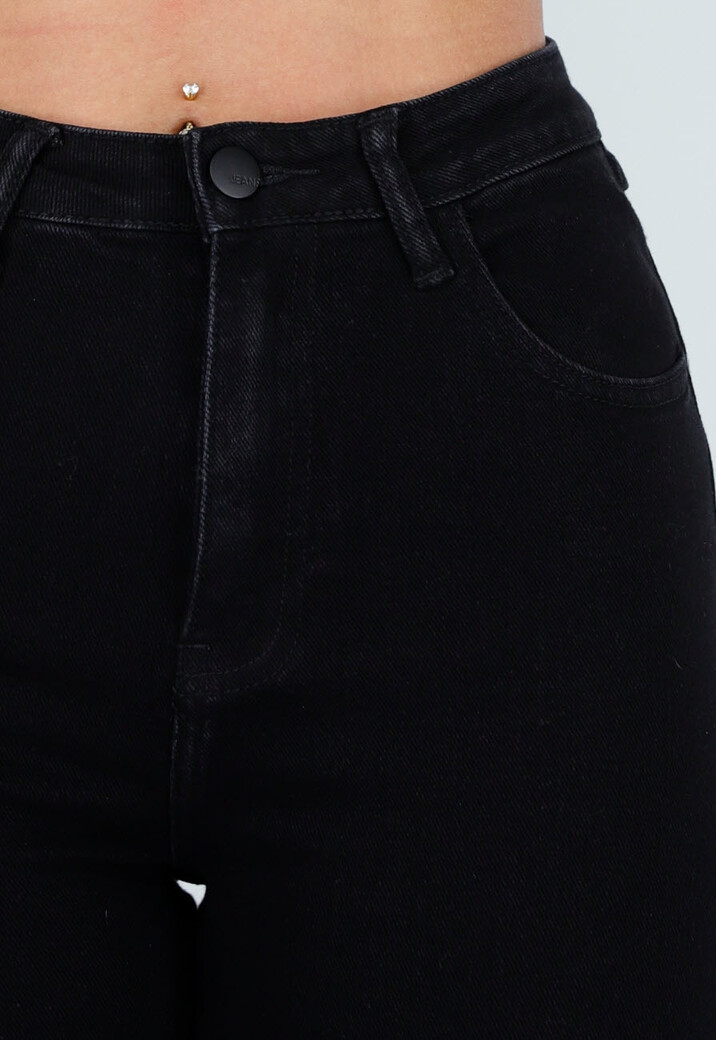 Zwarte Straight Leg Jeans met High Waist