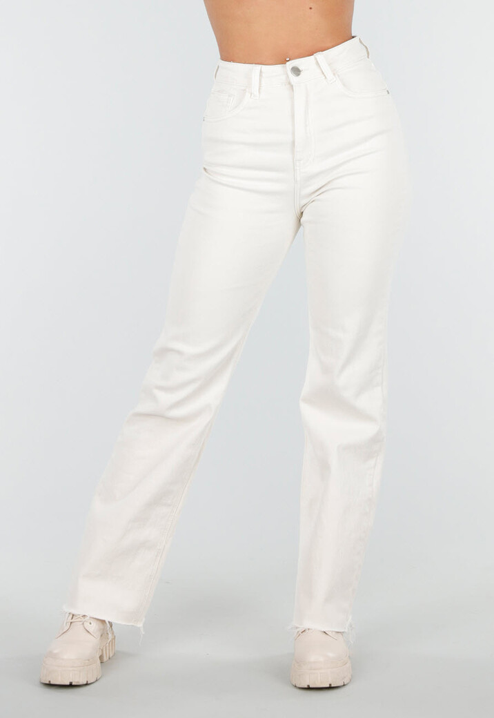 Beige Straight Leg Jeans met High Waist en Stretch