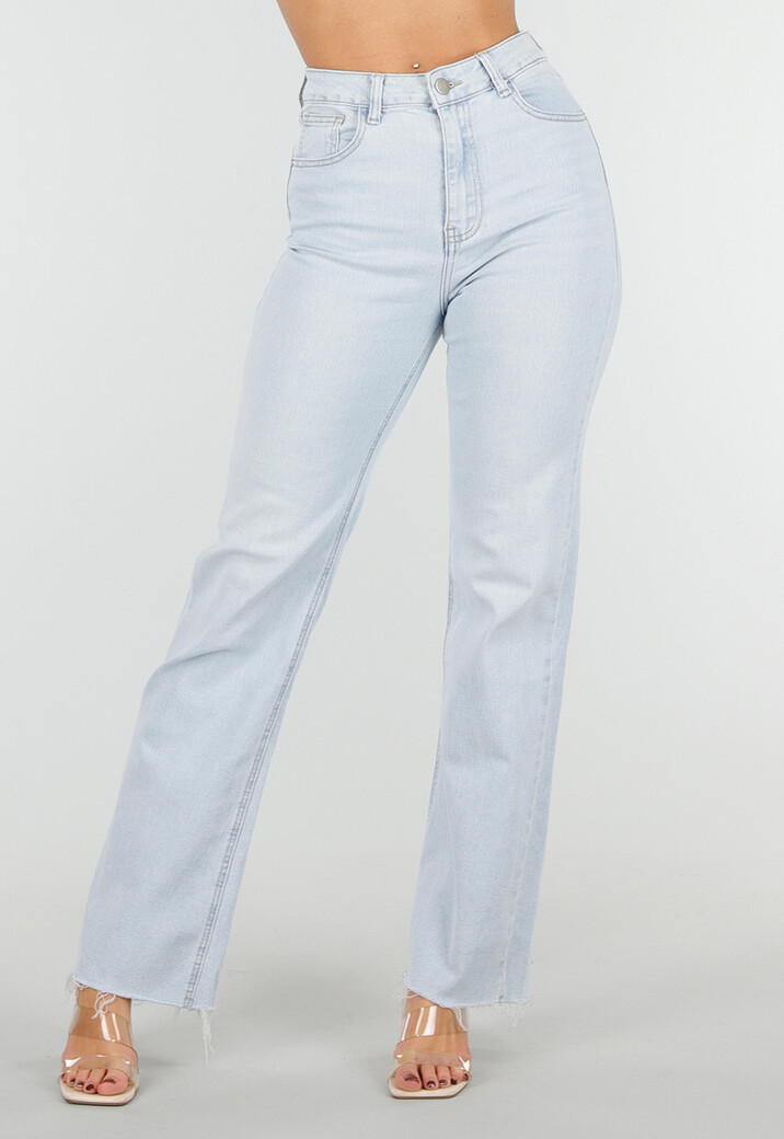 Lichtblauwe Straight Leg Jeans met High Waist