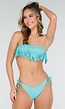 Turquoise Bandeau Bikini Top met Franjes