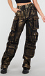 Zwarte Cargo Jeans met Gouden Metallic Coating en Zakken