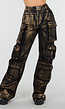 Zwarte Cargo Jeans met Gouden Metallic Coating en Zakken
