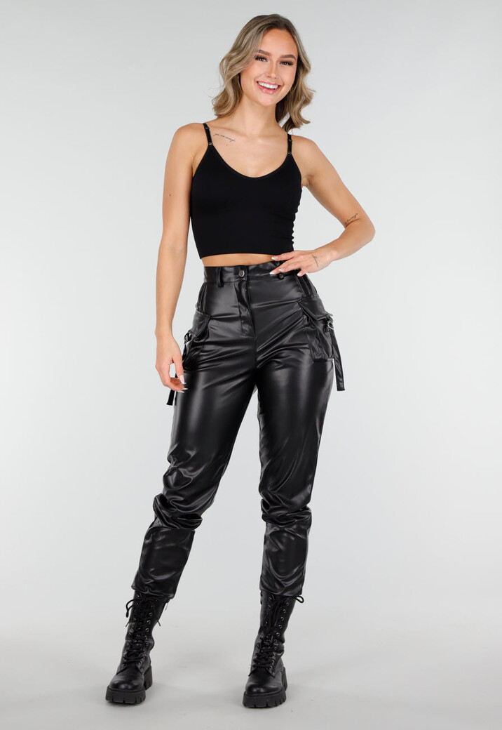 Zwarte Top met Gekruiste Rug en Ingewerkte Pads