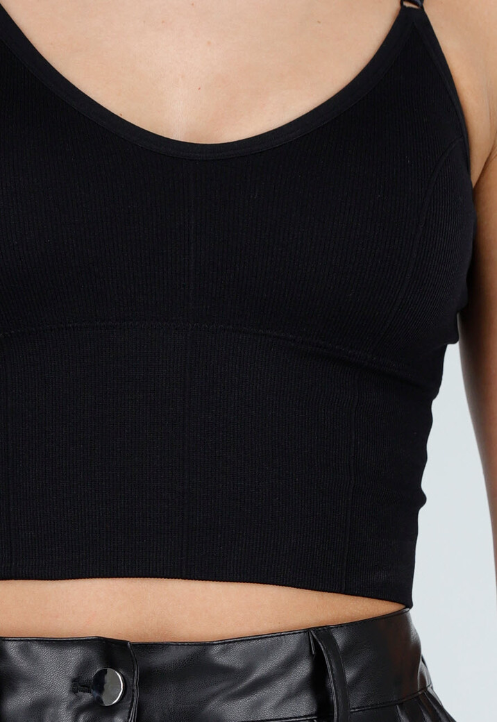 Zwarte Top met Gekruiste Rug en Ingewerkte Pads
