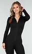 Zwarte Shaping Jumpsuit met Rits en Lange Mouwen